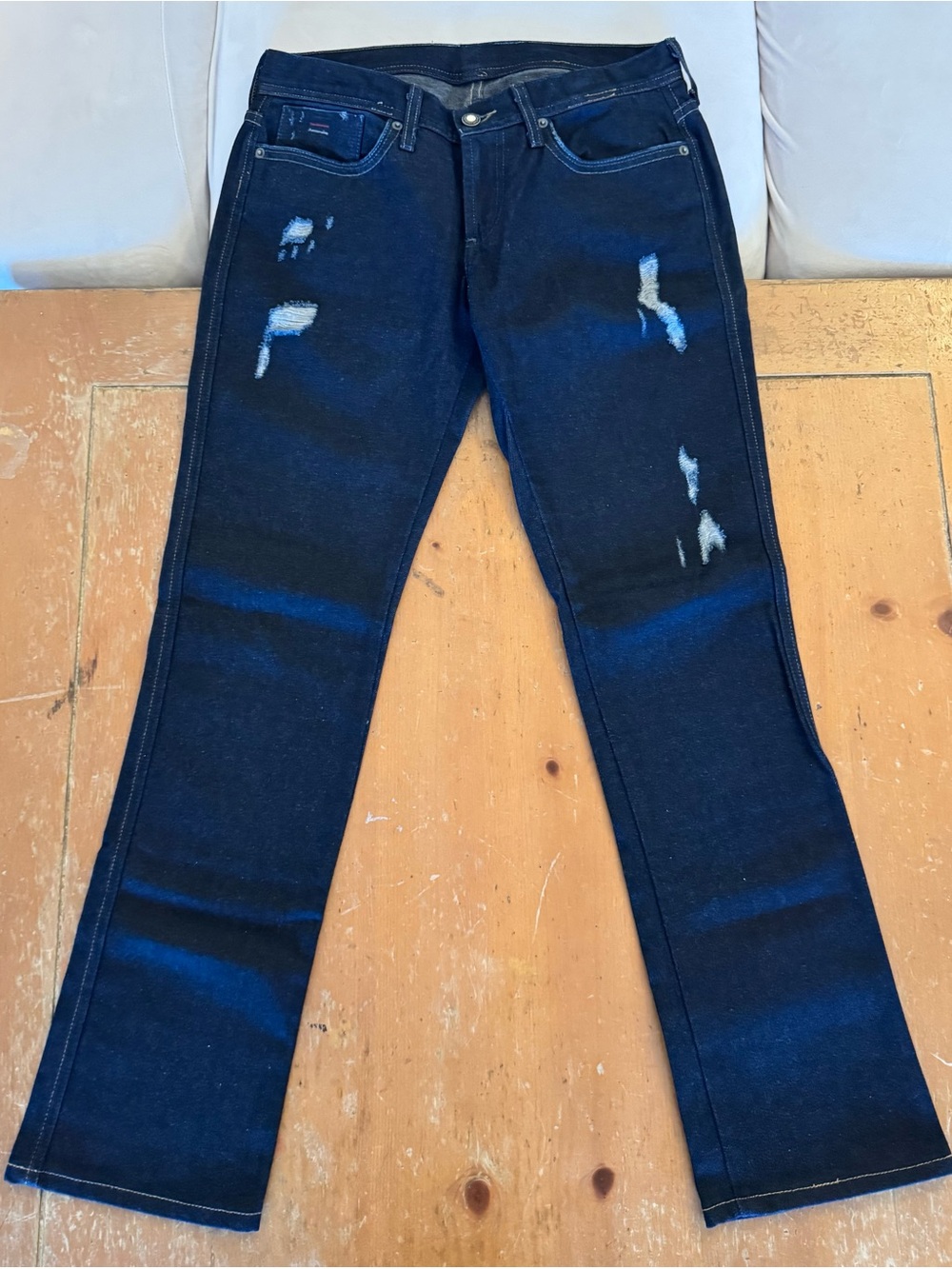 Women's Dark Blue Distressed Flare Jeans